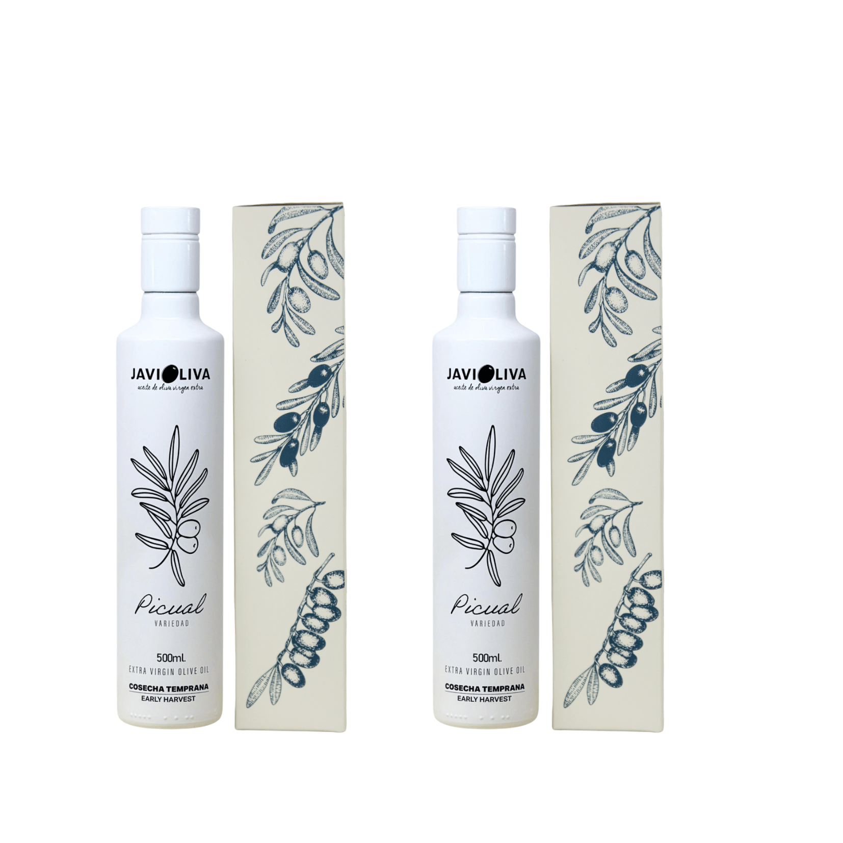 + Pack de 2 Botellas AOVE Cosecha temprana 2024-25 variedad picual Premium – 500 ml CRISTAL + Caja de regalo