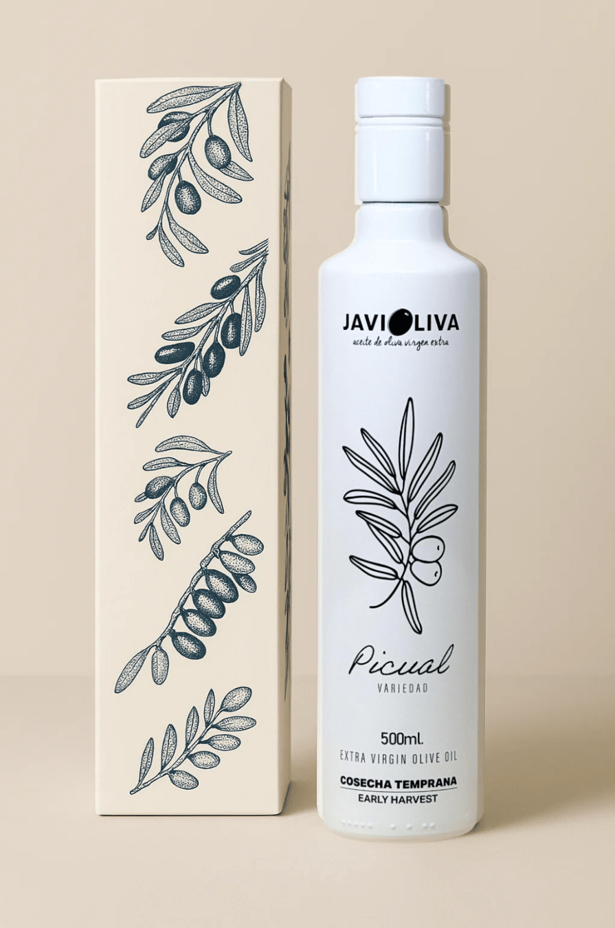 + Pack de 4 Botellas AOVE Cosecha temprana 2025 - 26 variedad picual Premium + Caja de regalo- 500 ml CRISTAL